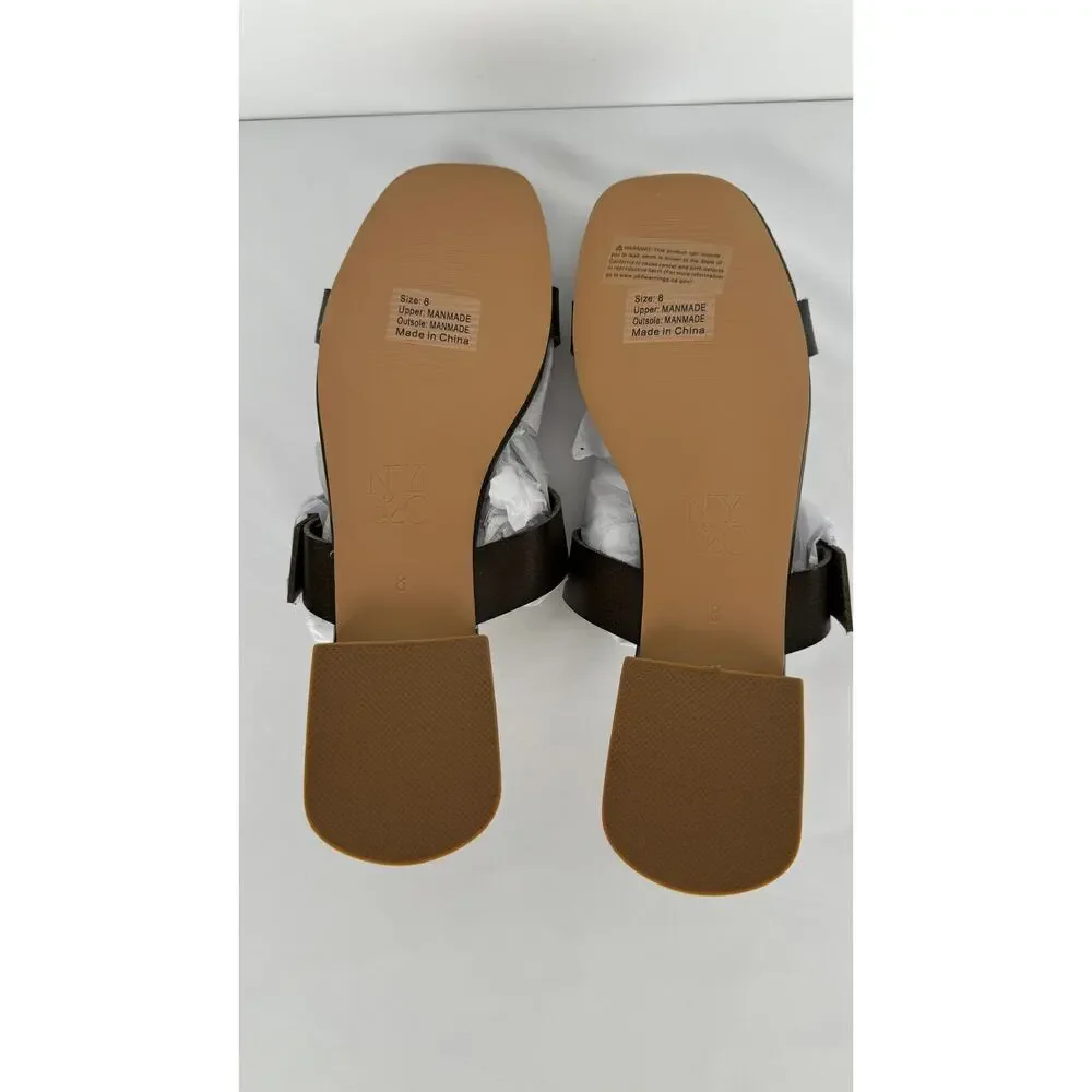 NY&C Helga Womens Big Buckle Sandal Olive Size 8 New Shoe Faux Leather Brown